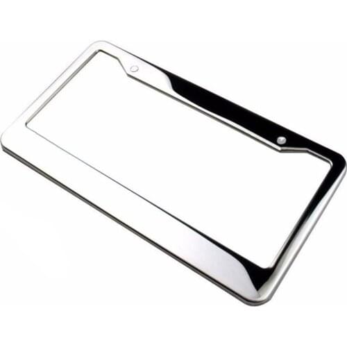 2Pcs/set Metal License Plate Frame Silver Stainless Steel Tag Cover Screw Caps