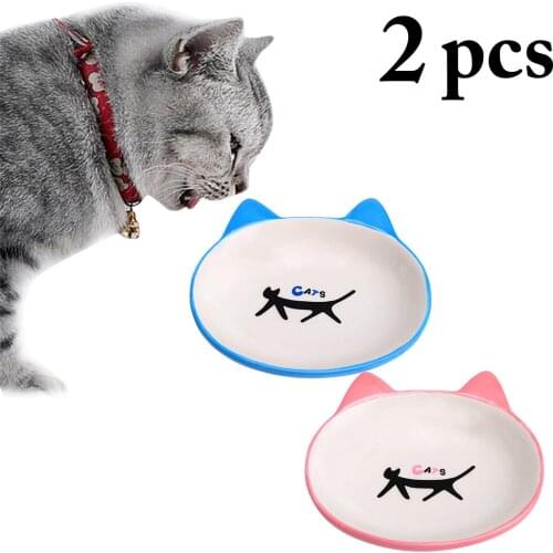 2pcs Pet Bowls Dog Food Water Feeder Non-slip Lovely Cat Ears Ceramic Drinking Dish Feeder Cat Puppy Feeding Supplies