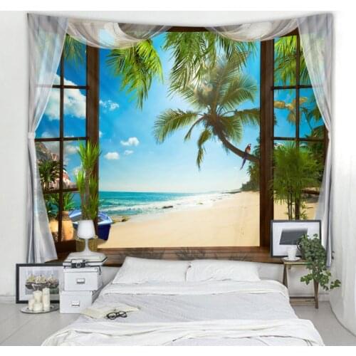 3D Window Landscape Tapestry Hippie Wall Tapestry Bohemian Style Tapestry Mandala Bedroom Decoration Tapestry