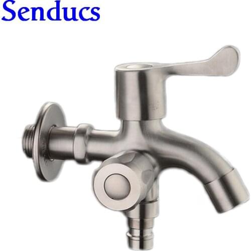 Free shipping double way washing machine faucet with 304 stainless steel washing machine mixer tap from senducs bibcocks