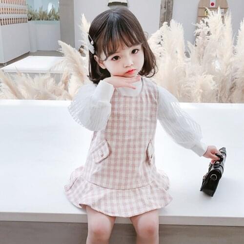 Kids Clothes Girls Blouse + Plaid Dress Girls Outfits Casual Style Girls Clothing Sets Spring Autumn Kids Tracksuit