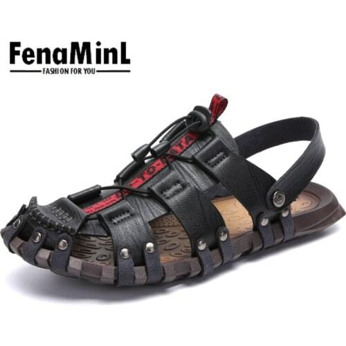 Мужские кожаные сандали FenaMinL China At AliExpress