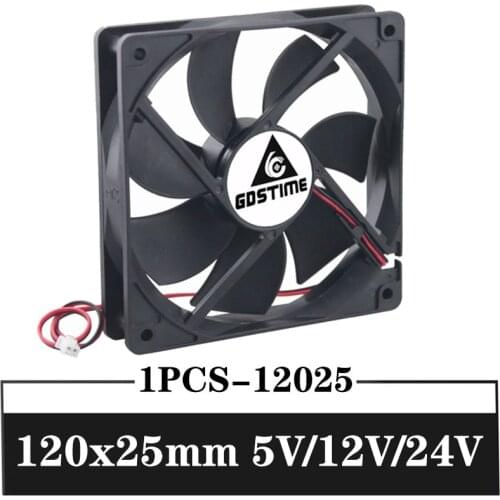 Gdstime 12cm 120mm 12025 Fan 5V 12V 24V 48V 120mmx120mmx25mm Fan 2PIN PC Computer Case Brushless Cooling Fan FG PWM USB DC