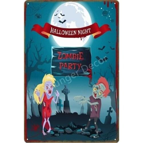 Zombie Metal Tin Signs Happy Halloween Party Poster Pumpkin Wall Sticker Art Print Kraft House Pub Bar Club Home Decor YI-204