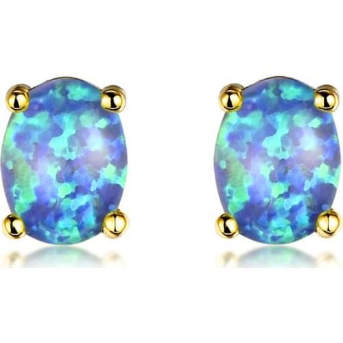 Minimalist Female White Opal Earrings Trendy Rose Gold Small Stud Earrings For Women Dainty Bridal Oval Wedding Earring