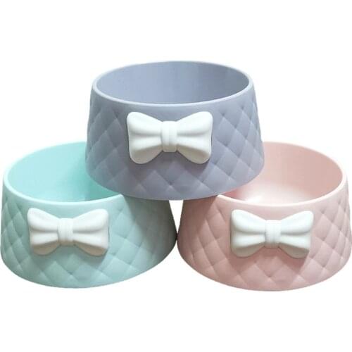 Bowknot Pet Bowl Cat Small Dog Rice Bowl Rice Bowl Food Bowl Plastic Bowl Non-slip and Collision Resistant Pet Bowl Household