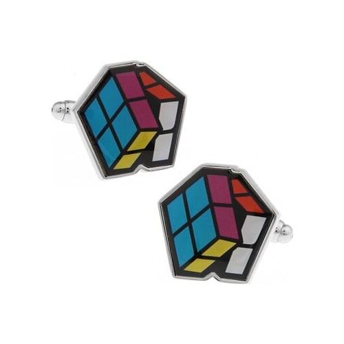 New Design! Factory Price Retail Mens Cufflinks Copper Material Rubiks Cube Design Enamel Cuff Links Free Shipping