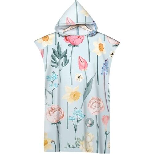 Floral Printed Microfiber Beach Poncho Towel Swimming Surf Change Wetsuit Quick Drying Hooded Bath Towels Absorbent Bathrobe