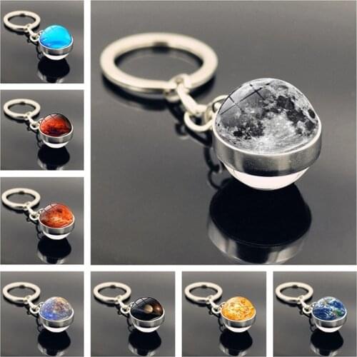 Solar System Planet Pendant Key Ring Major Galaxies Earth Mars Saturn Mercury Double-sided Glass Ball Key Chain Decoration