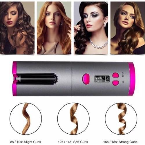 Portable Wireless Automatic Curling Iron Hair Curler USB Rechargeable for LCD Display Curly Machine with 1 Comb+2pc Clips