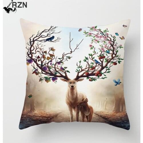 Christmas Deer Forest Printed Pillow Cover Animal Cushion Cover For Sofa Car Chair Home Decor Pillow Case