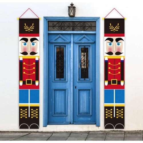 Christmas Nutcracker Soldier Figures Door Banner Porch Sign Backdrop Flag for Home Xmas Hanging Decor Party Supplies