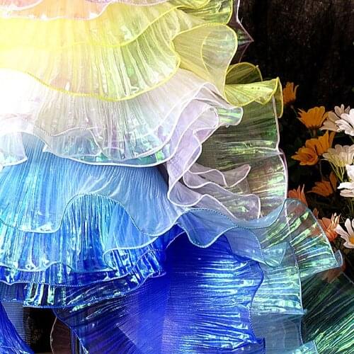 1 Yard Mermaid 3d Pleated Lace Magic Color Laser Gradient Wedding wave Striped lace Decoration cloth