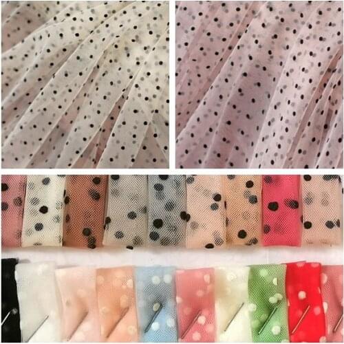 160cm Wide White Khaki Flocked Polka Dots Mesh Tulle Fabric High Quality Bridal Dress Wedding Decoration Puff Skirt Net Fabric