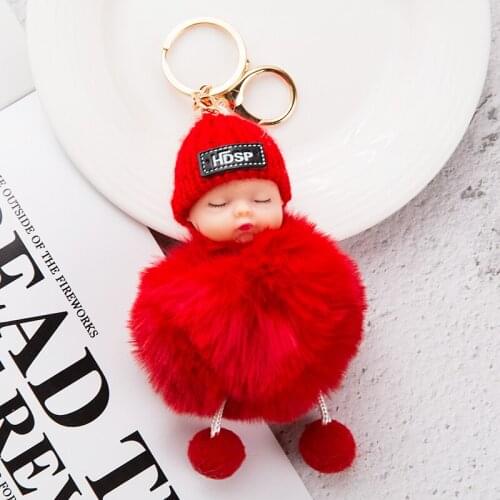 Cute Cartoon Sleeping Doll Keychain Fur Ball Plush KeyChain Keyring Women Handbag Car Key Holder Bag Pendant Toys for Kids Gift