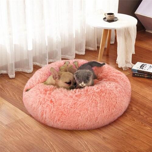 40-80CM Super Soft Pet Bed Kennel Dog Round Cat Warm Sleeping Bag Long Plush Puppy Cushion Mat Portable Cat Supplies