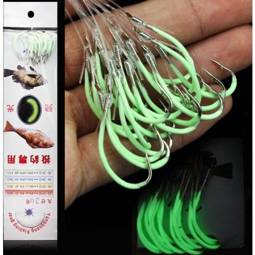 DAGEZI Luminous Fishing Hook 12-28# Barbed Hooks String hook Fishing Tackle High Carbon Steel Fishing Hooks With Fishing Line