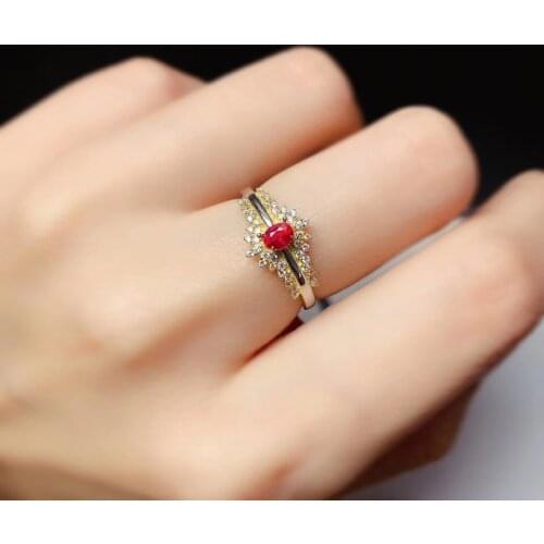 Vintage 925 Silver Ruby Ring for Party 3mm*4mm 100% Natural Ruby Silver Ring Sterling Silver Ruby Jewelry Gift for Girlfriend