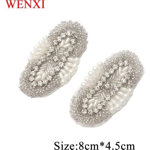 WENXI 50PCS Wholesale Bride Gown Rhinestone Applique Beads Patch For Wedding Dresses Belt Rhinestone Applique Accessories WX921