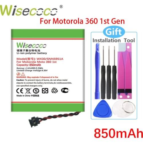 WISECOCO New 850mAh WX30 SNN5951A Battery For Motorola 360 1st Gen Battery For MOTO 360 Smart Watch In Stock+Tracking Number