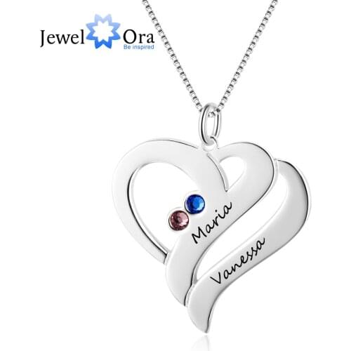 Women Custom Name Necklaces & Pendants Personalized Birthstone Heart Pendant Stainless Steel Engraved Jewelry(JewelOra NE102360)