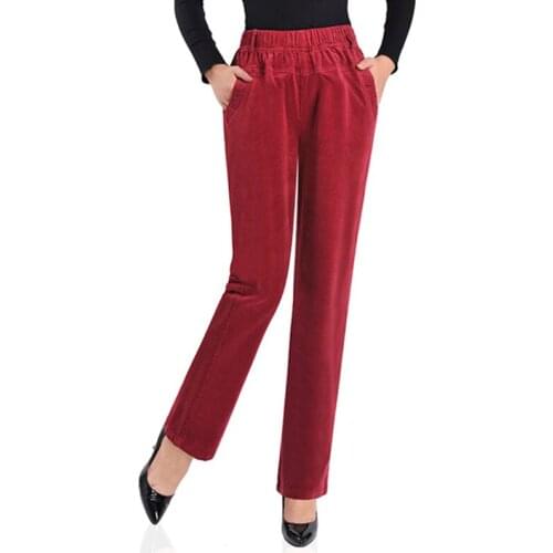 Corduroy Trousers Woman Spring-Autumn-Winter High-Waist Pants Women Plus Size Straight-Leg Pants Elastic Waist Mom Casual Pants