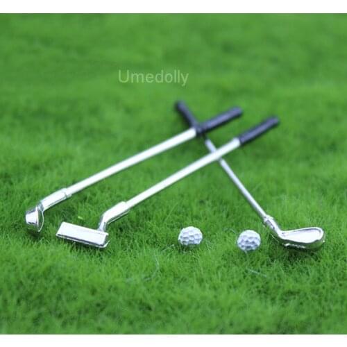 1 Set 1:12 Dollhouse Miniature Mini Golf Club + Golfball for 1/12 OB11, BJD Doll Outdoor Funiture Decoration Accessories Toy
