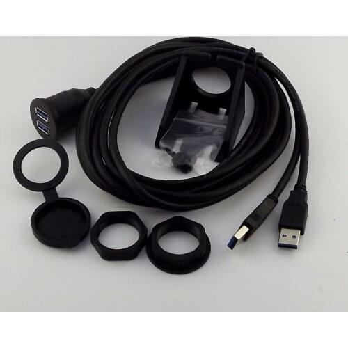 1pcs 1M/2M Car Dashboard Flush Mount Dual USB 3.0 Socket Extension Lead Panel Cable Kit