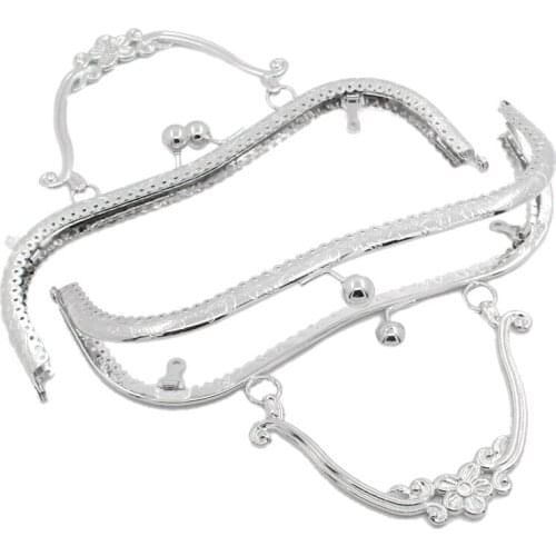 10Pcs DIY Flower Clutch Coins Purse Lock Arc Frame Kiss Clasp Silver Tone Handbag Handle 21x9cm