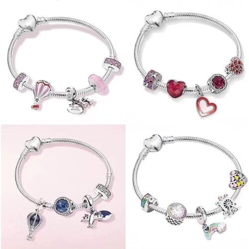 100% 925 Sterling Silver Fashion Telescope Hot Air Balloon Pendant And Cats Eye Bead Bracelet For Women Wedding Fashion Jewelry