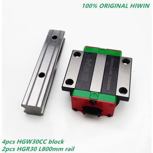100% Original HIWIN 4pcs HGW30CC linear flanged carriage blocks + 2pcs Linear guide HGR30 -800mm rails for CNC