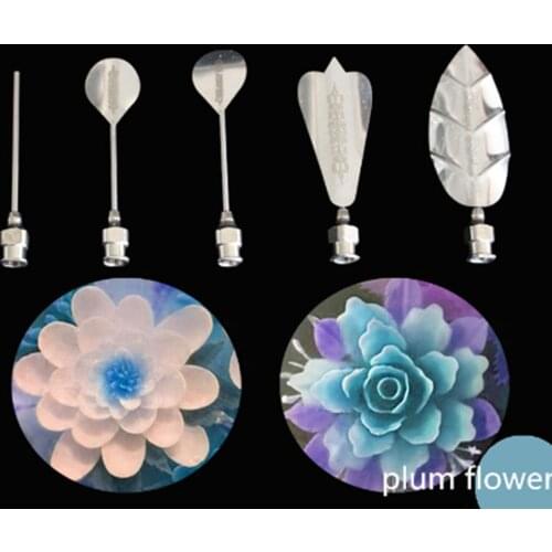 5pcs/Set 3D Jelly Flower Art Tools 1pcs Syringe 3D Gelatin Art Tools Jello Gubbins Pudding Nozzle Syringe Set Russian Nozzles