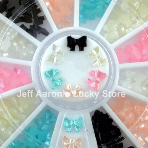 6 colors beauty 3d bow tie pearl wheel acrylic nail art glitter decoration tools nail accessories NEW