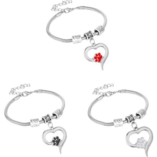 Love Heart Pet Paw Prints Bracelets Women Girls Jewelry Animal Dog Cat Lovers Memorial Bracelet & Bangles Friends Gifts