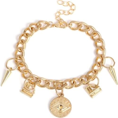 Brand Vintage Metal Evil Eye charms bracelets for women Gothic Jewelry Gold Rivet pendant bracelets fashion boho Punk Bracelet