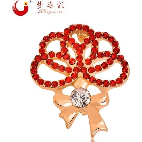 MZC Loverly Red Crystal Flower Brooches For Female Suit Lapel Pins Broches Bouquets Bulgaria Jewelry Mothers Day Gift
