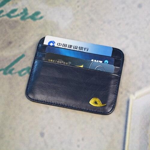 Plapupa 100% Cow Leather Plus Size wide Vintage Card Holder with Gold Logo Corner Genuine Leather card case