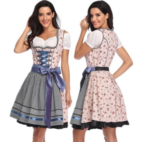 Ladies Oktoberfest Costume Austrian German Flower Pattern Dirndl Dress Beer Maid Wench Plus Size Costume S-3XL