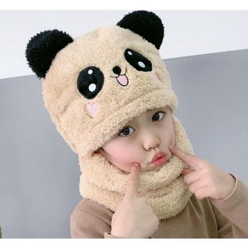 Childrens Warm Hat In Autumn and Winter. A Hat and A Collar. Cute Thick Warm Hat Baby Cover Face and Ear Panda Hat