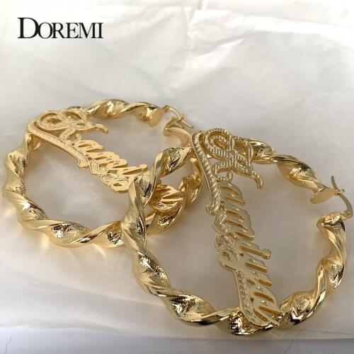 DOREMI 70MM Twist Custom Name Hoops Earrings Personalized Letter Earring Style Personalized Earring for Christmas Gift