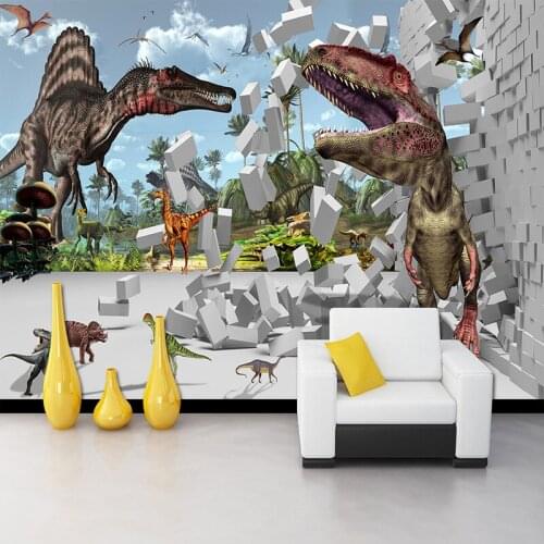 Drop Shipping 3D Stereoscopic Brick Pattern Dinosaur Broken Wall Large Wall Painting Cafe Restaurant Photo Wallpaper Mural