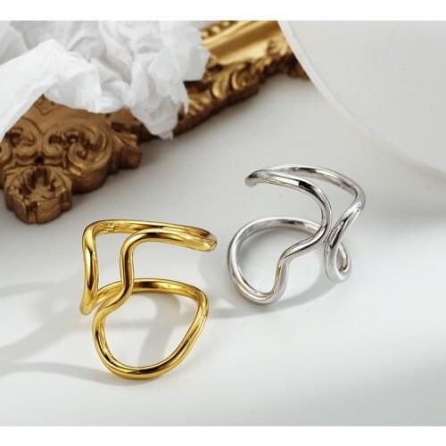 INS Authentic S925 Sterling Silver FINE Jewelry Hollow Double Rows Line Long ring adjust Japan Korean-Style TLJ1642