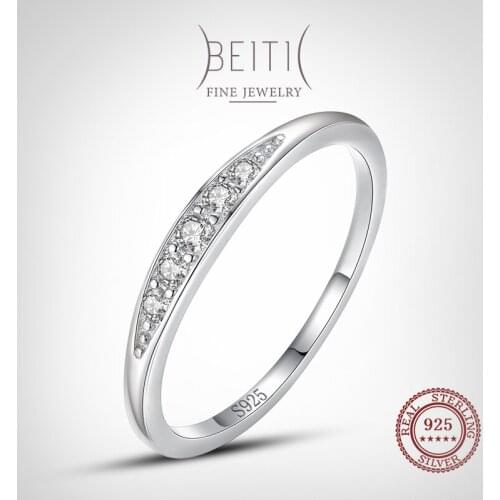 Beitil New 925 Sterling Silver Stylish Stackable Clear Zircon Finger Ring For Women Fashion Unique Jewelry Gift