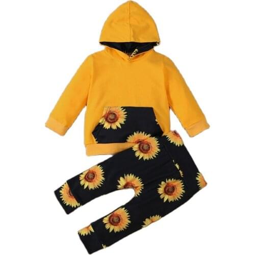 Newborn Baby Girl Boys Clothing Set Hooded Sweater Tops+Sunflower Printed Trousers Baby Clothing Outfits 0-24M