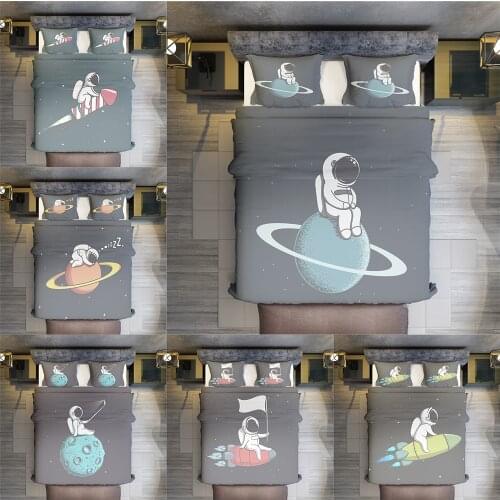 Cartoon Galaxy Outer Space Planet Printed Bedding Set Cute Astronaut Duvet Cover 90x150 Kids Twin Size Space Shuttle Bedclothes