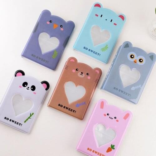3 Inch 64 Pockets Cute Cartoon Photo Album Hollow Heart PVC Photo Holder Panda Bear Style Business Name Card Mini Scrapbooking