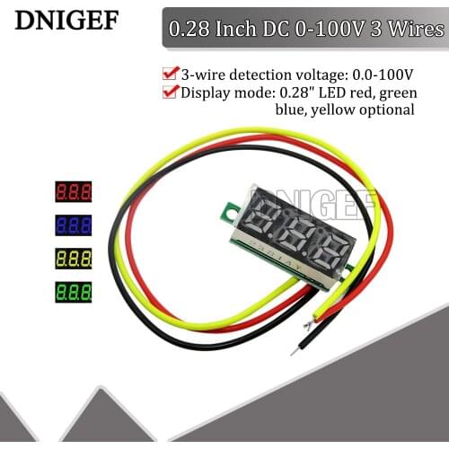 0.28 Inch DC 0-100V 3 Wires Mini Gauge Voltage Meter Voltmeter LED Display Digital Panel Voltmeter Meter Detector Monitor Tools