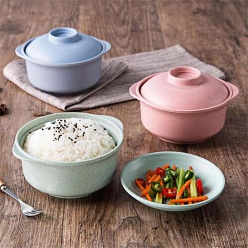 Instant Noodles Bowl Wear-resistant with Lid Wheat Straw Salad Rice Bowl Tableware for Cereal With Lid For Dormitory Use