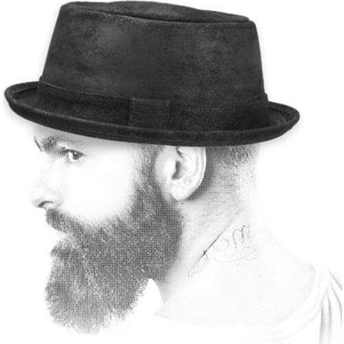 Fashion Men Fedora Hat Leather Flat Pork Pie Hat For Gentleman Bowler Church Jazz Sun Hat Big 4Size S M L XL