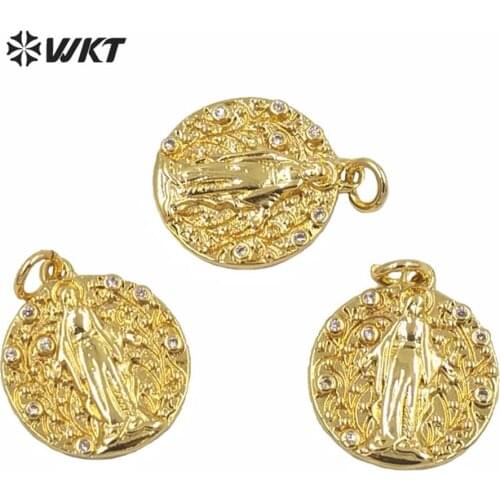 MP186 Trendy Full Gold Electroplated Metal Charm Pendant Jewelry Pendant Round Coin The Beauty Pendant As Gift